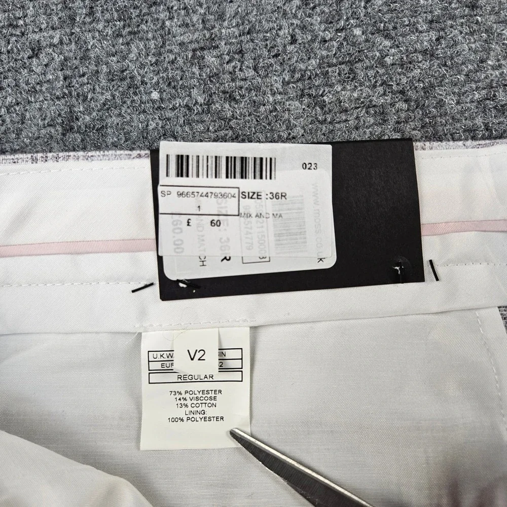 Moss London Slim Fit Trousers Grey Glen Check Dress Pants 36R NWT